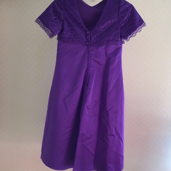 handmade Dresses Royal Purple Satin Lace Midi Length Prom Wedding